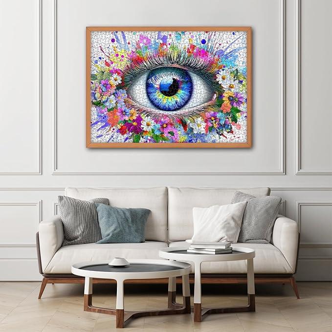 Impossible Puzzle for Adults 1000 Pieces, Eye Flower Abstract Art Puzzle Colorful Gradient, Hard Challenging Butterfly Floral Jigsaw Puzzle