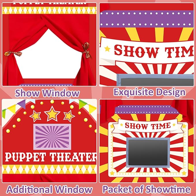 Doorway Puppet Theater with 2 Adjustable Rods 31x67 In Red Yellow Foldable Hanging Puppet Show Theater for Kids Pretend Play Hand Puppets Educational Kids Activities Toys Easy to Set Up Put Away