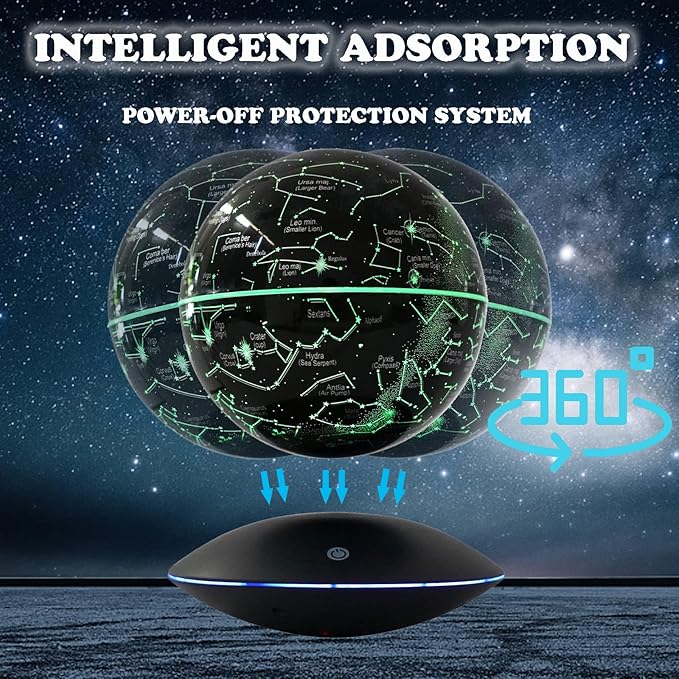 6" Magnetic Levitation Floating Globe Anti Gravity Rotating Constellation Ball with LED Light Display Globe for Children Educational Gift Home Office Desk Decor (Black)