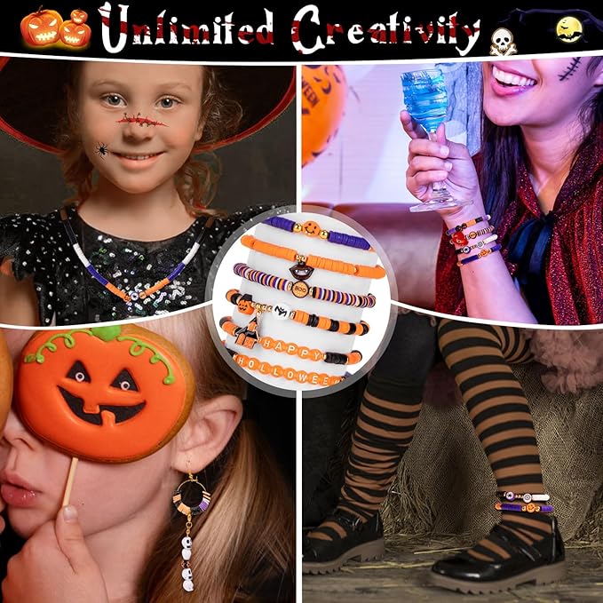 Goldwise Halloween Beads Friendship Bracelet Kit,2 Boxes with Halloween Clay Beads and Orange Letter (A-Z) for Jewelry Making, Varieties of Charms Jewelry Making,DIY Crafts for Party