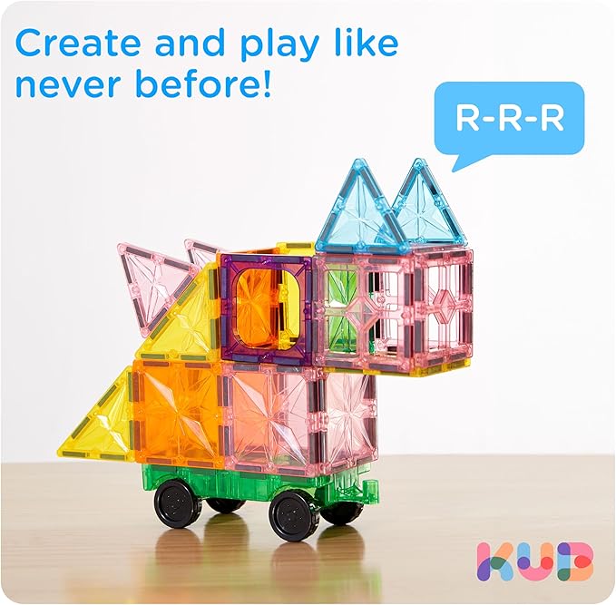 KUB 121 Pcs Magnetic Tiles Creative Toys, 3D Building Magnet Blocks Set, STEM Educational Kids Gifts for Boys Girls Over 3 Years Old, Montessori Preschool Learning