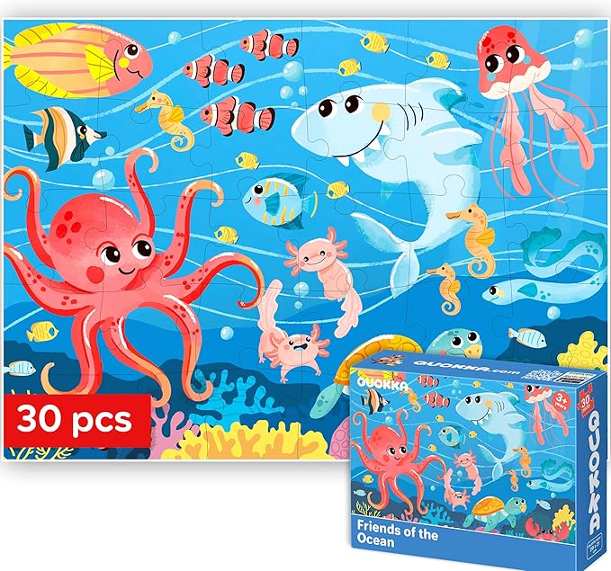 QUOKKA Puzzles for Kids Ages 3-5 - 30 Pieces Puzzles for Toddlers 2-4 - Sea World Learning Jigsaw Puzzles for Kids 4-6 Years Old - Educational Toys for Boy and Girl