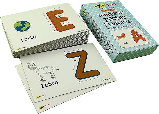 MFM Toys Sandpaper Alphabets Letters Numerals Flashcards Tactile - Early Learning Aid (Uppercase, Lowercase Combo)