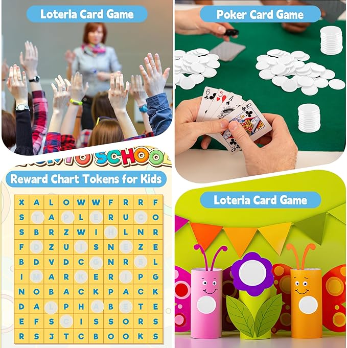 Coopay 500 Pieces Plastic Learning Counters Disks Bingo Chip Counting Discs Markers for Math Practice and Poker Chips Game Tokens Kids Reward, 1 Inch (White)
