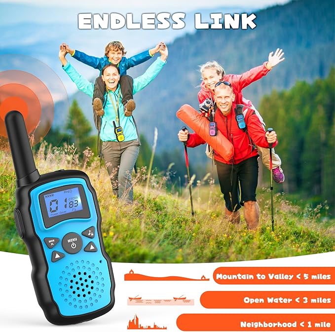 Wishouse Walkie Talkies for Kids 4 Pack,Family Walky Talky Adults Children Radio Long Range,Outdoor Camping Fun Toys Birthday Present Xmas Gifts for 4 5 6 7 8 Year Old Girls Boys No Battery No Charger