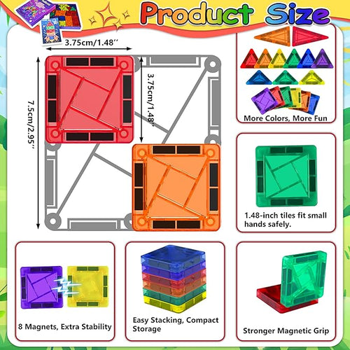 100pcs Mini Magnetic Tiles, Travel Kids Toys STEM Magnet Toy for Toddler Magnetic Blocks Building Preschool Learning Sensory Montessori Toy for 3+ Year Old Boys and Girls