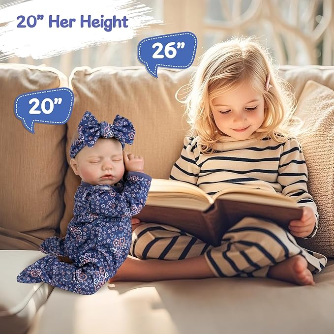 Aori 20 Inch Weighted Reborn Baby Doll - Hyper Realistic Lifelike Newborn Girl with Outfit, Collectible Soft Body Baby Doll for Girls Age 3 for Christmas/Birthday