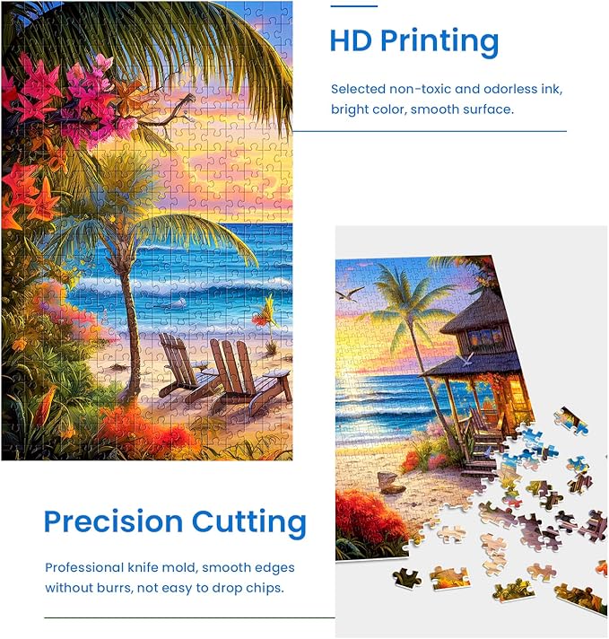 2 Pack Puzzles for Adults 1000 Pieces-Hawaii Beach & Moraine Lake Difficult Jigsaw Puzzles for Adults,Hard Jigsaw Puzzle Decorations DIY Leisure Game Toy Suitable Family Friends(27.5x20 inches)