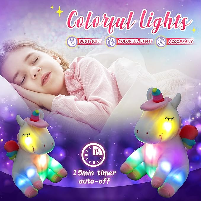Athoinsu 12'' Light up Unicorn Stuffed Animal Soft Plush Toy with Colorful LED Night Lights Glowing Birthday Children's Day Gifts for Girls Toddler Kids Women Toys