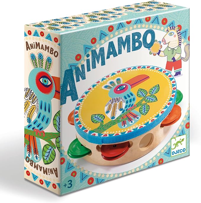 DJECO Animambo Tambourine Music Instrument - Colorful Toucan Design Toddler Educational Musical Toy for Listening, Creativity, Motor Skills & Coordination - Baby Toys for Girls & Boys, 18 Months+
