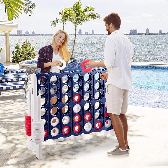 Costzon Giant 4-in-A-Row, Jumbo 4-to-Score Giant Game Set for Kids & Adults, Indoor Outdoor Yard Connect Game, 3.5FT Tall with 42 Jumbo Rings & Quick-Release Slider, Perfect for Family & Party Games