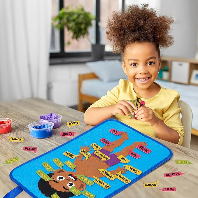 WATINC Body Parts Learning Portable Felt Story Board Set, 32PCS Preschool Human Organ Educational Teaching Storytelling Travel Board, Early Interactive Play Kit Gift for Toddler Kid (Brown