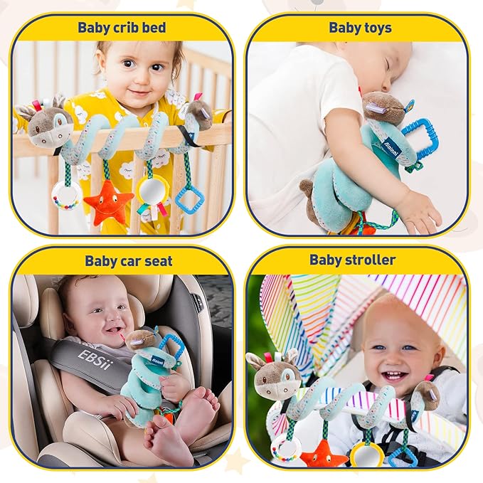 Baby Car Seat & Stroller Toys, Activity Spiral Hanging Plush Donkey Toy, 6-12 Months, Blue, Medium, Unisex