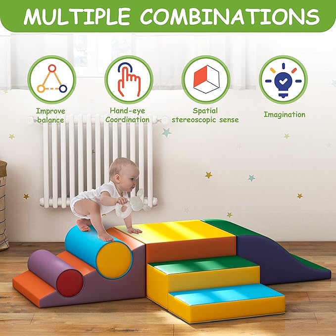 TOLEAD Toddler Foam Climbing Set Indoor - Kids Climb & Crawl Soft Activity Playset - Toddler Climber Gymnastics Equipment for Walking in Balance