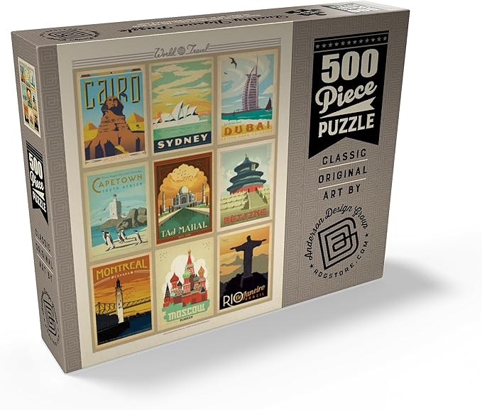 MyPuzzle World Travel, Collage, Vintage Poster - Premium 500 Piece Jigsaw Puzzle for Adults