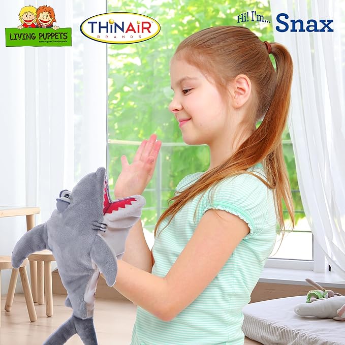 Living Puppets 12-Inch Friendly Shark Hand Puppet - Fine European Design, Ultra-Soft and Cuddly, Promotes Child Development, Safety Certified, Teacher-Recommended for Boys and Girls
