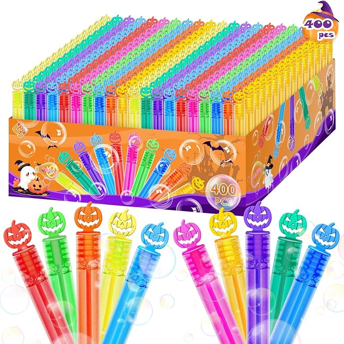 400 Piece Halloween Party Favor Bubbles, Halloween Bubble Wands Bulk for Kids Party Favor Supplies, Trick or Treat Goodie Bags, School Classroom Game Rewards, Halloween Miniatures