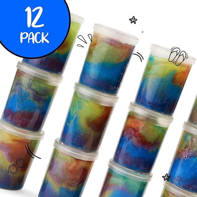 Neliblu Galaxy Slime Kit - 12 Pack of 4 oz Galaxy Slime Party Favors for Kids, Fun DIY Decoration and Self-Calming Toys - Marble Rainbow Slime Set for Girls - Goodie Bag Stuffers and Birthday Gifts