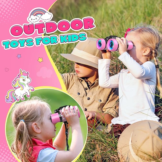 Unicorn Binoculars Toys for Kids 3 4 5 6 7 8 Year Old Girls Christmas Birthday Gifts for Girl Kid Toddler Ages 3-5 4-6 Toddlers Pink Binoculars Toys Bird Watching Outdoor Camping Toy Stocking Stuffers