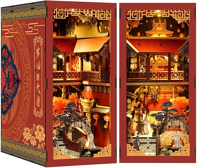 Book Nook Kit - DIY Miniature Dolls House Kit with Furniture and LED Light, 3D Puzzle Wooden Art Bookends, Model Kits for for Adults and Teens (Dream Back to The Tang Dynasty)