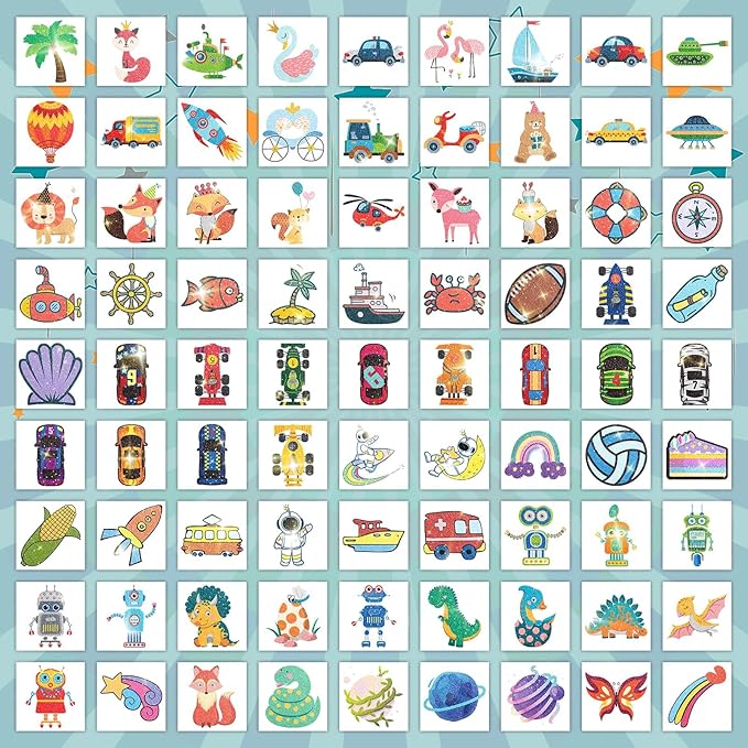 EMOME 204 Sheets Glitter Tattoos for Kids, Individually Wrapped Kids Temporary Tattoos for Girls and Boys, Fake Tattoo Stickers for Birthday Party Favors Supplies, Halloween Goodie Bag Stuffers