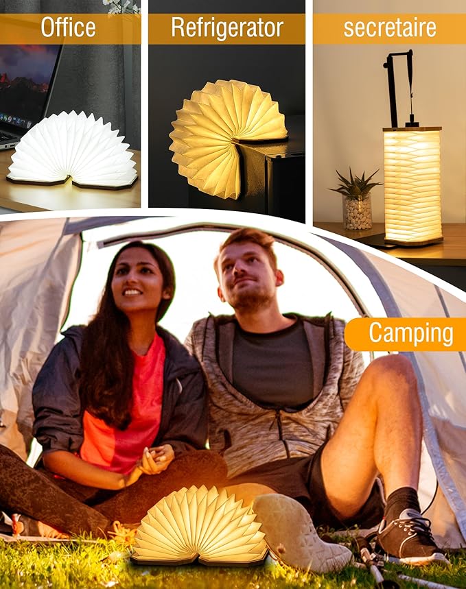 Originality Folding Accordion Lamp, Portable Wooden Desk Lamp, Japanese Gifts, Creative LED Paper Lantern with USB for Home Decoration(Walnut)