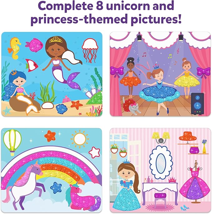Skillmatics Dot It Art - Unicorns & Princesses, 500+ Sparkly Stickers, Mess-Free Fun for Kids, Stocking Stuffers, DIY Scrapbooking Craft Kits, Travel Toys, Christmas Gifts for Ages 3, 4, 5, 6, 7