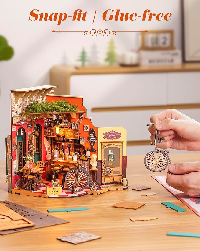 ROBOTIME DIY Miniature House Kit, Mini Diorama House for Adults, Wooden Furniture Kit with LED, Tiny House Dollhouse Building Kits for Halloween/Christmas/Birthday Gifts