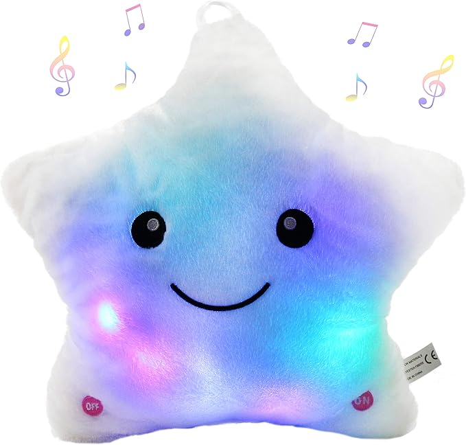 BSTAOFY 13'' Light up Musical Twinkle Star Plush Pillow, Soft Creative Lullaby Glowing Singing Star Plush Toy, Birthday for Kids Toddlers Boys Girls, White