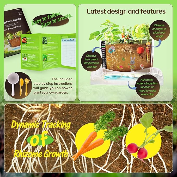 Root Viewer Kit for Kids - Grow Your Own Kids Garden for Boys & Girls - Science STEM Toy & Craft Growing Kits for Ages 6 7 8 9 10 Birthday Easter Gifts for Boy & Girls - Kid Gardening Set
