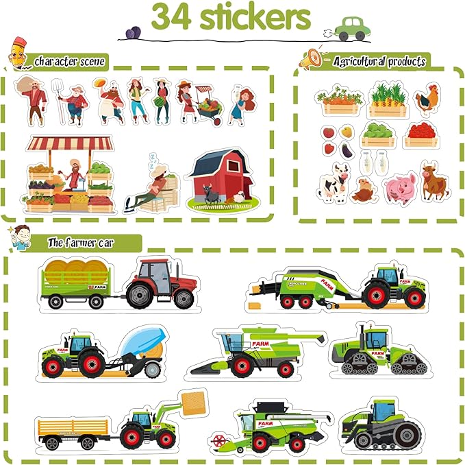 Oriate Kids Farm Toys Realistic Tractor Vehicle Playset, Diecast Car Set Educational Mini Farm Animals with Flatbed Trailer, Birthday Gift for Children 3 Year Old