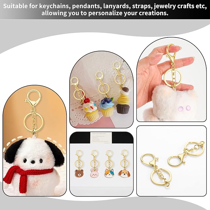 10 Pack a Set Metal Lobster Claw Clasps and Key Rings, Key Chain Accessories, Keychain Making kit for Keys, Art Crafts, Jewelry Making, Gold