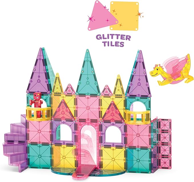 MAGNA-TILES Castle DLX 48-Piece Magnetic Construction Set, The Original Magnetic Building Brand