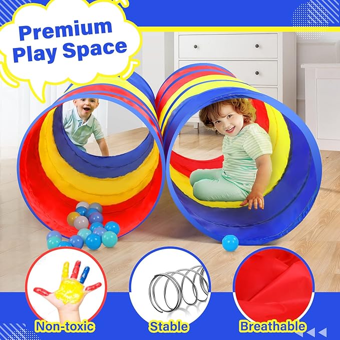 PigPigPen Kids Tunnel for Toddlers,Pop Up Play Tunnel Tent for Babies or Dogs, Indoor & Outdoor Toys for Kids Backyard Playset (Classic 2 Pack Tunnels)
