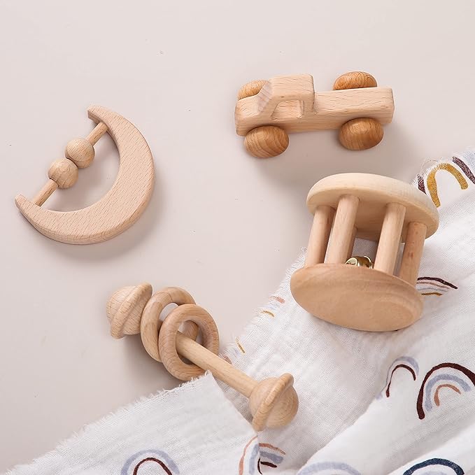 Wood Baby Rattle Personalizable Infant Rattle Sensory Development Wooden Toys Set