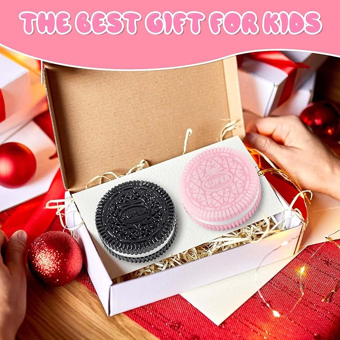 Sticky Cookie Squishies Fidget Toys Adults, Squeeze Toys Sensory Toys for Kids with Autism, Stress Balls for Adults Fidgets Birthday Gifts Party Favors for Kids(2 Pack Pink Black)