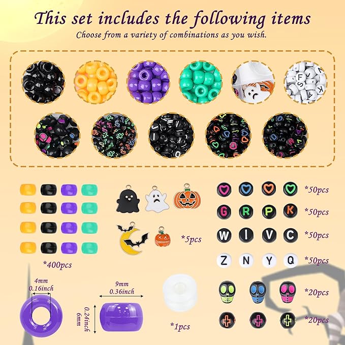 XIANNVXI 10Colours Halloween Pony Letter Beads Set Friendship Bracelet Making Kit 640pcs Orange Purple Green White Letter Pony Beads Bulk