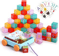 56PCS Building Blocks, Alphabet & Number Stacking Blocks for Toddlers with Storage Pull Toy Car & ABC Cards, Preschool Early Learning & Educational Toys, Baby Kids Birthday STEM Toys 3 4 5 6