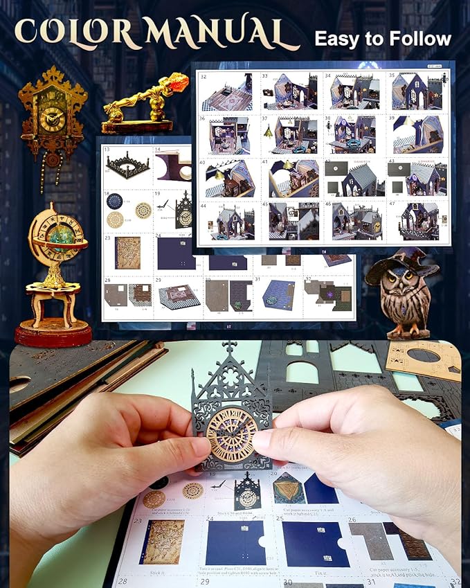 Miniature House Kit Magic City Ⅱ, DIY Miniature Dollhouse Kit for Adults, Tiny House Unique Decor with LED Lights, Wooden Craft Mini Model Kits, Birthday Gift for Teens Family Friends