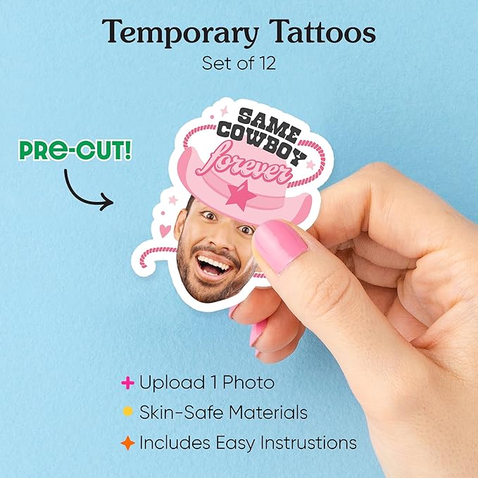 Big Dot of Happiness Custom Photo Last Rodeo - Pink Cowgirl Bachelorette Party Favors - Fun Face Temporary Tattoos - Set of 12