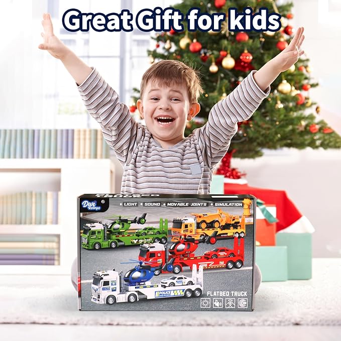 Toddler Boy Toys for Ages 3 4 5 6 7 8 Years Old, 25" Large Construction Carrier Truck Toy Excavator and Dump Truck, Friction Powered Vehicle with Lights & Sounds, Birthday Gift for Boys Girls