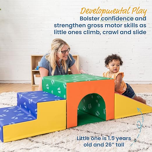 ECR4Kids SoftZone Single Tunnel Climber, Toddler Playset, Assorted, 3-Piece