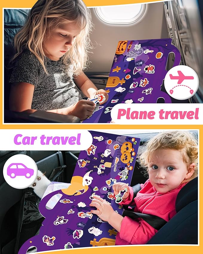 Reusable Sticker Book for Toddlers 2-4 Years, Stickers for Kids, Toddler Craft Activities, Toddler Travel Toys Ages 2+ Boy Girl Birthday Gifts - Halloween