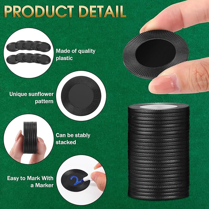 Leitee 1000 Pcs Plastic Poker Chips 38 mm Interlocking Game Lightweight Poker Chip Set Tokens Bingo Blank Casino Counting Bulk for Adults Counting Reward Card(Black)