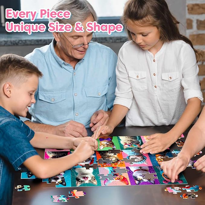 100 Piece Puzzles Multicolor Fun Cats, Large Piece Jigsaw Puzzle for Kids Ages 4-6 6-8 8-10, Pets Cat Theme Puzzles for Teens Seniors Adults, Collection Gift Home Art Decor Toys Gifts for Girls Boys