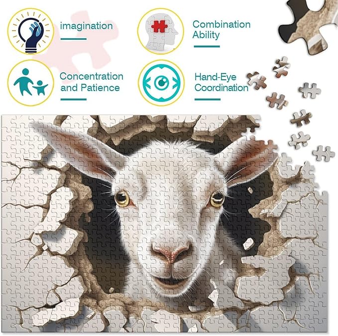 Sheep for Adults Fun Thickened Wooden Jigsaw Puzzles 1000 Piece 3D Animal Toy Intellectual Game Home Decoration Education Game Stress Relief Toy Challenge Educational 1000pcs (75x50cm)