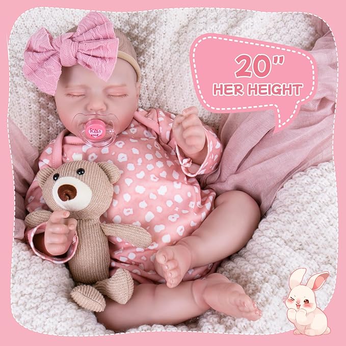 Aori Realistic Reborn Baby Doll - 20" Lifelike Newborn Girl with Weighted Cloth Body, Packed with Bottle, Pacifier & Outfit Set for Kids & Collectors