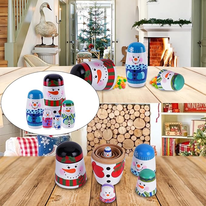 Nesting Dolls, Nesting Easter Eggs Toys, Wooden Handmade Matryoshka Dolls for Kids Birthday or Home Decoration (Snowman)