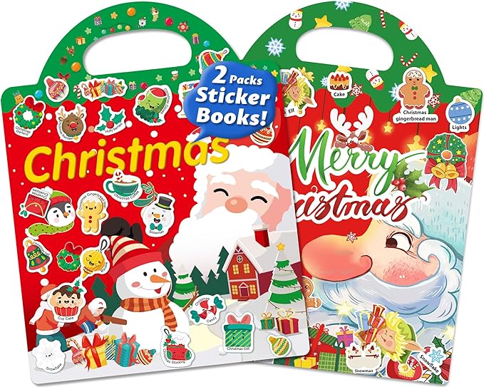 Reusable Sticker Book for Toddlers 2-4 Years, Stickers for Kids, Toddler Sticker Book Ages 1-3, Toddler Craft Activities, Toddlers Travel Toys Ages 2+ Boy Girl Birthday Gifts - Christmas