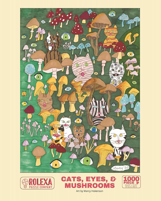 Cats, Eyes, & Mushrooms 1000 Piece Jigsaw Puzzle from Rolexa Puzzle Company